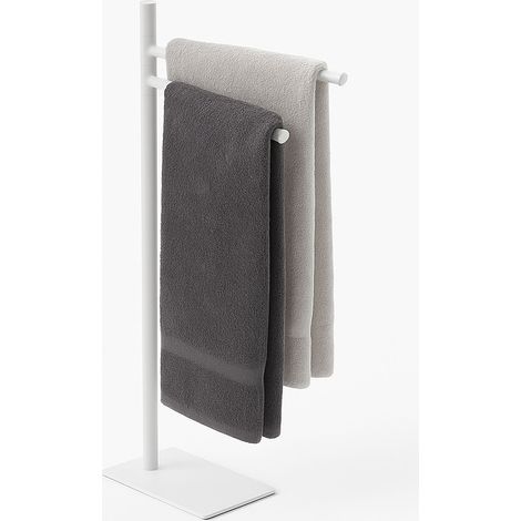 Relaxdays Portasciugamani a 2 Bracci Mobili, Piantana Bagno, HLP: 78,5x33,5x14 cm, Porta Asciugamani in Metallo, Bianco