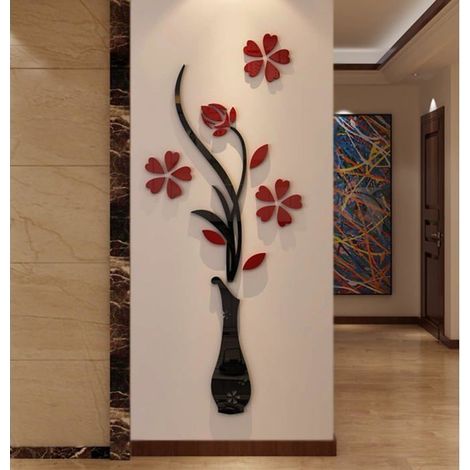 Sticker décoratif vase 3D mural rouge – Acrylique brillant, 150 x 58 cm – Décoration intérieure (1/3)