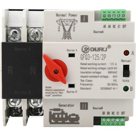Automatischer Umschalter Dual Power 2P Flammhemmender Leistungsumschalter für Generator AC220V 1