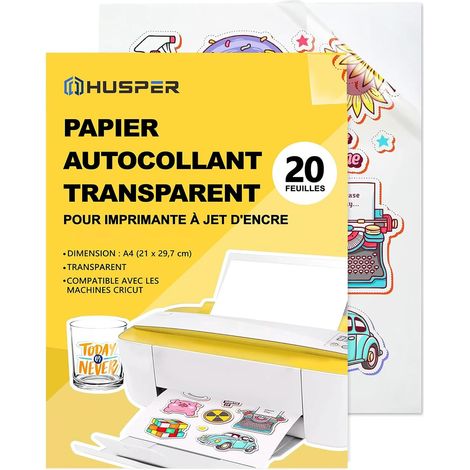 Lot de 20 feuilles de papier autocollant en vinyle transparent imprimable A4 pour imprimante à jet d'encre (1/5)