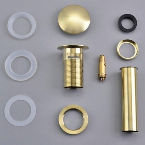 Bonde et accessoires pour vasque et lavabo Évacuation des eaux usées de la cuve de la salle de bains en laiton brossé doré, bouchon cliquetée à pression et à déclic moderne avec fente de débordement (1/5)
