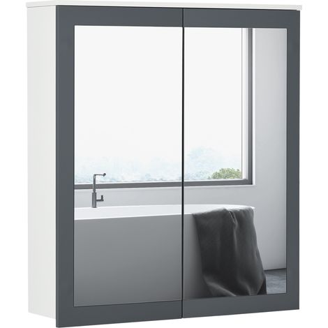 Mobiletto da bagno a parete Irovami con specchio, 2 ante in vetro e ripiani regolabili, 69 x 17 x 75,5 cm, bianco