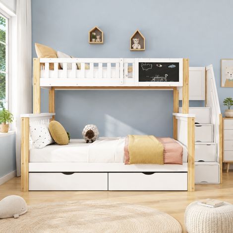 Lit superposé enfant 252x94,5x158 cm blanc en bois/MDF, tableau, chambre, sans matelas – MEUBLIV (1/5)