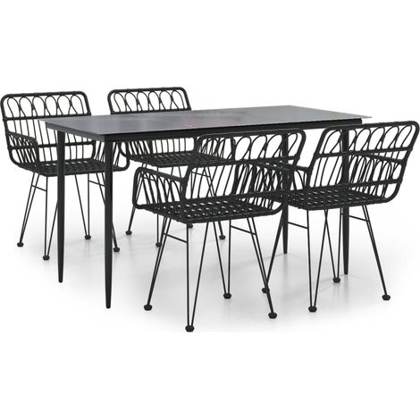 Ensemble à manger de jardin 5 pcs Mobilier de jardin Noir Résine tressée (1/5)