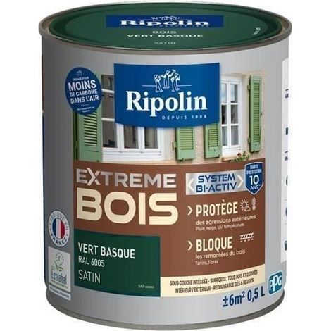 Ripolin – Peinture bois satin haute protection 10 ans – Ultra couvrante – Résistante aux chocs et au lessivage – Couleur vert basque (1/6)