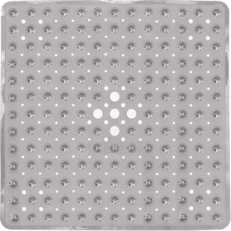 Tapis de douche carré 53 x 53 cm, antidérapant, anti-moisissure, avec ventouse, absorbant, sans BPA, antibactérien, lavable en machine, avec trous de drainage - Gris (1/5)
