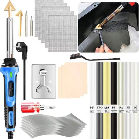 Soudure Plastique 100W Température Réglable 400℃600℃ Kit Fer à Souder avec 56 Tige Soudage 2 Pointe de Cuivre 2 Pointe de Fer à Souder, Voiture Pare-Chocs Plastique Reparation Kit (1/4)