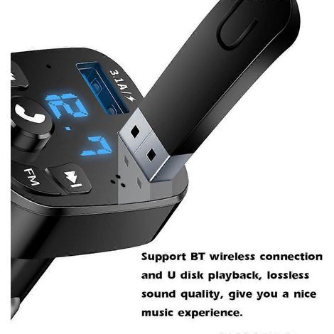 Auto-MP3-Player mit Bluetooth, FM-Transmitter, Stereo-Audio, zwei USB-Anschlüssen, Kfz-Ladegerät und Freisprechfunktion