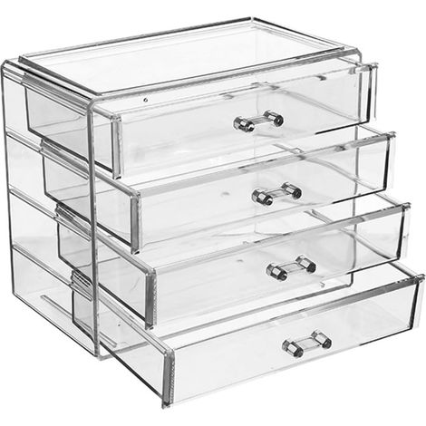 Boîte de Maquillage Acrylique Transparente 4 Tiroirs, Grand Modèle 4 Couches, Organisateur Cosmétique de Bureau pour Maison, Rangement Maquillage et Bijoux, Espace Optimisé (1/5)