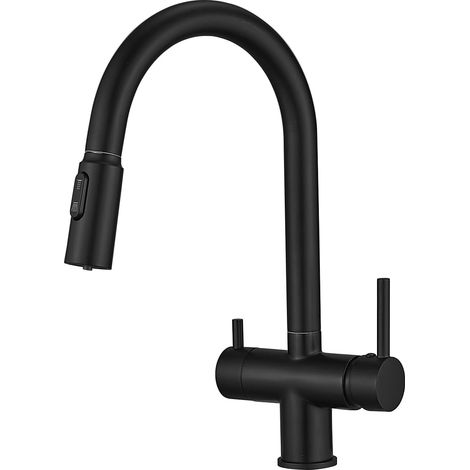 Robinet 3 Voies Osmoseur avec Douchette Cuisine Mitigeur Cuisine avec Douchette et Robinet Osmoseur Noir (1/5)
