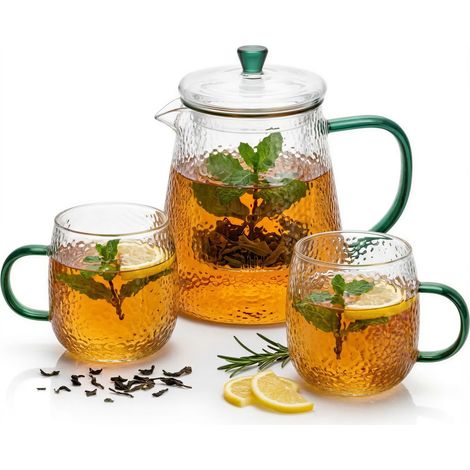 JARRA DE CRISTAL 1L INFUSOR DE T脡 con Filtro 2 Vasos Transparente