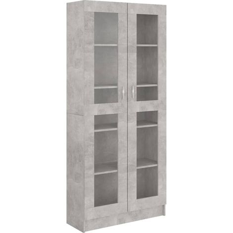 Étagère de Rangement Bibliothèque, Armoire à vitrine Montage facile, Gris béton 82,5x30,5x185,5 cm Aggloméré OIB9604E (1/5)