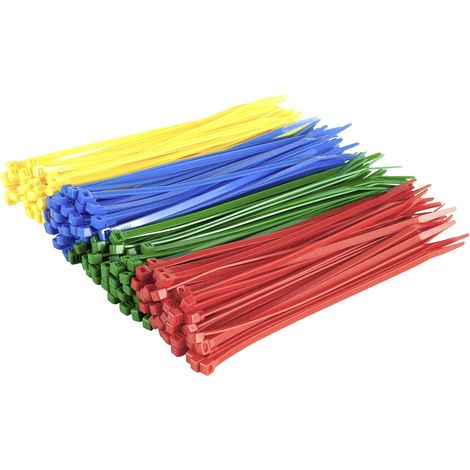 Lot de 200 Collier de serrage, Nylon résistant aux UV, 300 mm x 2,5 mm, Rouge Jaune Vert Bleu, Bricolage Jardinage