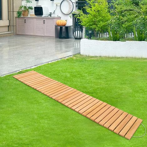 Chemin de Jardin en Bois 240 × 43,5 cm, Lattes 15 mm, Allée de Jardin Enroulable, Résistant aux Intempéries, Conception Drainante, Pour Jardin, Terrasse et Événements (1/5)