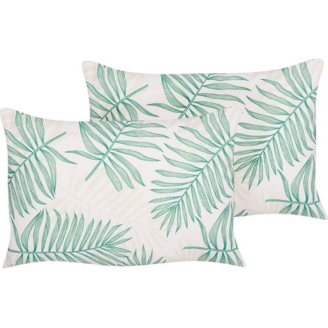 Conjunto de 2 cojines de jardín almohada de exterior 40 x 60 cm poliéster motivo hojas palmera beige y verde Poggio