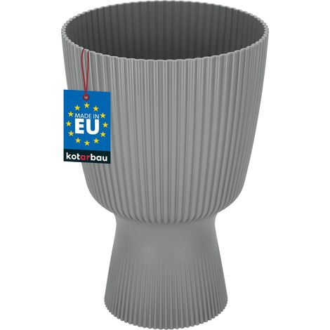 KOTARBAU® Pot de Fleur Ø 18 cm - Pot de Fleur Interieur - PVC - Pot de Fleur Exterieur - Pot pour Plante avec Socle - Nervuré - Forme de Coupe - H: 27 cm - Gris (1/4)