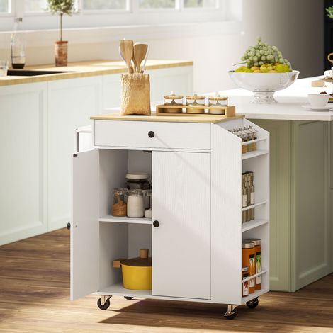 Isola da cucina su ruote con piano di lavoro, cassetto, ripiano e anta DESVIAE (1/5)