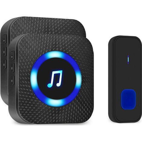 Wireless Doorbell, IP55 Waterproof Wireless Doorbell Kit with 2 Receivers, One Transmitter, Level 3 Color LED, Five-Section Adjustable Volume, 55 Melodies, 300m Range (1/5)