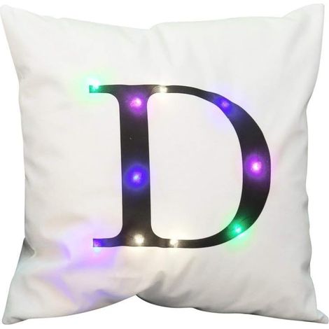 18x18 pouces LED couleur Glitter velours lettre housse de coussin taie d'oreiller Bar Party (blanc, d) (1/5)