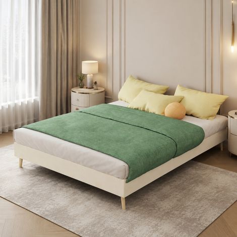 Estructura de cama baja 140x200 cm tapizada en terciopelo beige OKMYHOME (1/5)