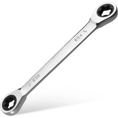 Clé à Cliquet Double Carré E20 E24, 72 Dents, 5° d'Arc, Pour Espaces Étroits, Réparation Auto et Mécanique, Acier Chrome-Vanadium (1/5)