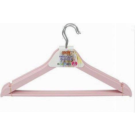 Trade Shop - Set 3 Pz Grucce Stampelle In Plastica Appendiabiti Vestiti Pantaloni Rosa 79318 -