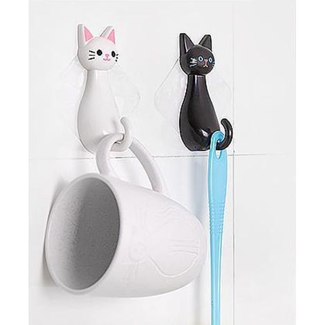 Saughaken Weiße und schwarze Katze - Wandhaken, Kleiderhaken, Kunststoff (ABS),