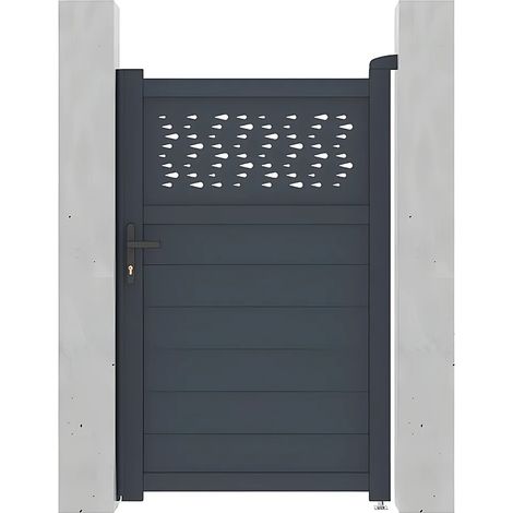 Portillon battant aluminium semi plein à motifs L103 x H165 cm anthracite - BAZIO (1/4)