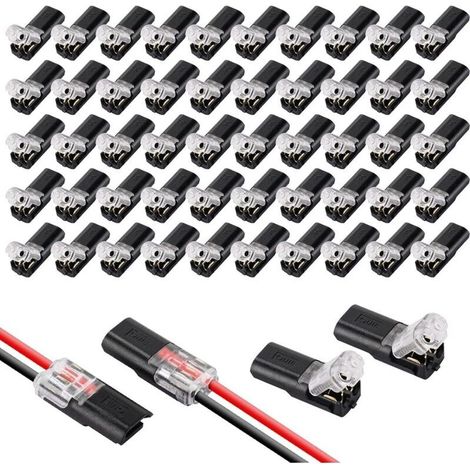Connecteurs de câble basse tension, 50 pièces, connecteurs de câble à 2 broches, connecteur électrique pour câble 18-22 AWG (noir) (1/4)