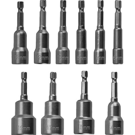 Douilles Visseuse Magnétiques 10 Pièces 6-19mm 1/4 Pouce Embout Visseuse A Choc Hexagonal Aimanté De Tournevis, Extracteur De Boulons, boite Adaptateur Accessoire Visseuse (1/5)