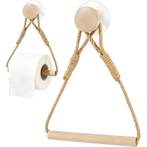Porte Papier Toilette Bois sans Perçage Mural Design Rustique Salle Bain (1/5)