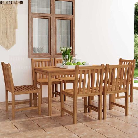 vidaXL Conjunto de comedor de jardín de 7 piezas, 140 x 80 cm, madera maciza de teca (1/5)