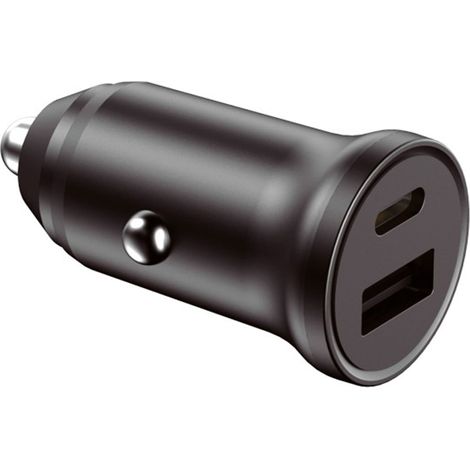 Ksix Chargeur de voiture, 20W, charge rapide, Power Delivery, multiport USB-C et USB-A + Câble USB-C vers USB-C, noir