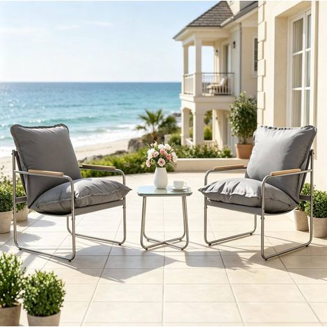 CHICFURN Conjunto de jardín 2 plazas 45x45x40,5 cm en metal y vidrio gris para balcón y terraza (1/5)