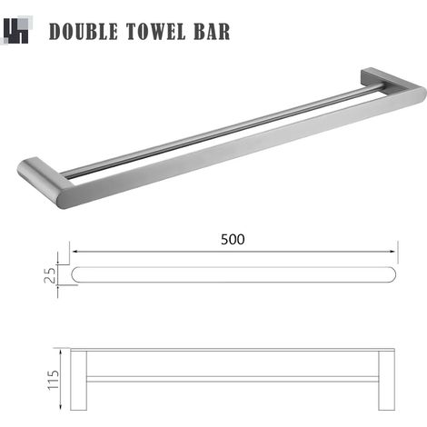 Porte-serviettes double mural en acier inoxydable brossé avec brosse WC, porte-papier toilette, porte-savon et étagères. Accessoires de salle de bain. (1/5)