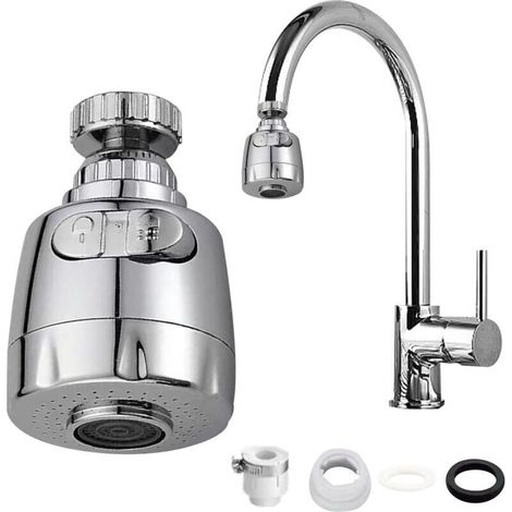 Tête de pulvérisation de robinet de cuisine avec deux modes, aérateur de robinet, rallonge de robinet remplaçable, convient pour salle de bain/balcon/cuisine (argent, taille : 7,5 x 2,2 cm)