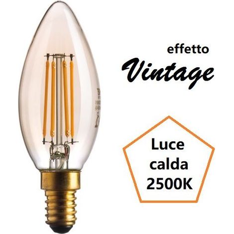 LAMPADINA OLIVA A LED 4,5W LUCE CALDA 2500K 420 LUMEN E14 VETRO AMBRATO BOT