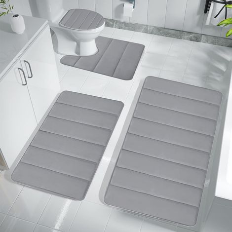 Tapis De Bain En Mousse À Mémoire - 4 Pièces - Antidérapant - Absorbant - Lavable En Machine - Pour Salle De Bains Et Toilettes - 40x60 cm 40x50 cm 38x42 cm 38x49 cm (1/5)