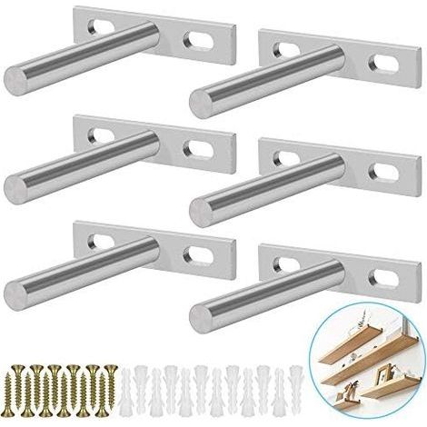 6 Pcs Floating Shelf Bracket 75mm(3") Invisible Bracket Wall Shelf Heavy Duty Hidden Shelf Bracket Invisible Bracket for Wall Shelf Wall Mounted Wooden Shelf Bracket (Silver) (1/5)