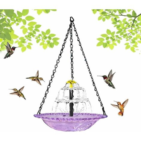 Bain d’Oiseaux Solaire pour Jardin, Abreuvoir et Mangeoire Suspendus pour Oiseaux Sauvages, Décoration Extérieure pour Balcon, Terrasse et Jardin, Attire Les Colibris (Double Violet)