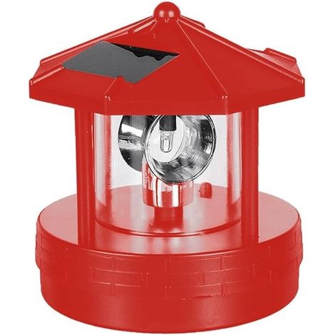 Solar-Leuchtturm – Dekorative Lampe – Gartenleuchte – 360°-Drehung – 13 x 11 x 11 cm – Rot