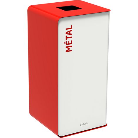 Borne de tri sélectif Cubatri, sans serrure - métal - 40l - blanc / rouge signalisation - RAL 3020 (1/3)