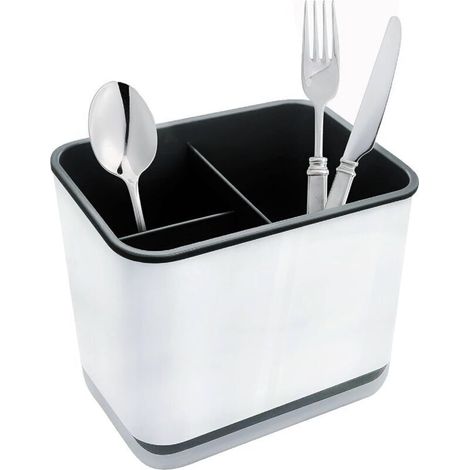 Égouttoir à couverts, support de rangement pour fourchettes et cuillères à 3 compartiments avec égouttoir pour couteaux, fourchettes, cuillères et panier de séchage pour évier (noir)