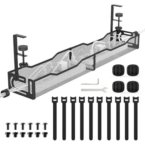 Plateau de Gestion de Câbles 64 cm de Largeur pour Bureau - avec Plateau de Rangement Supérieur, Réglable de 1 à 5 cm, Organisation des Câbles, Cache-Câbles, pour Bureau ou Télétravail (1/5)