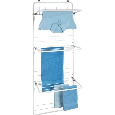 Stendibiancheria da appendere, pratico ed economico, da appendere alla porta, con 6 ganci integrati e 3 alette regolabili, in metallo bianco, dimensioni (L x A x P) 51 x 142 x 41 cm (1/4)