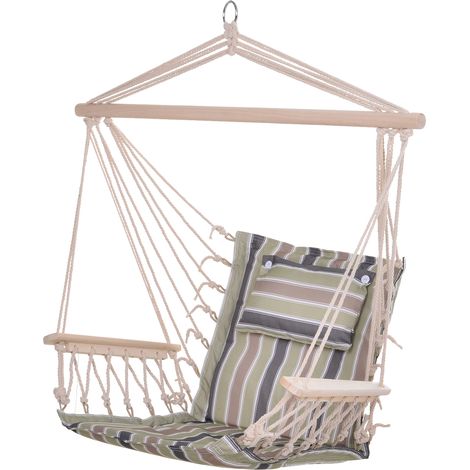 Outsunny Hammock Hanging Rope Chair Swing w/Cushion 100KG Multicolored stripes (1/8)