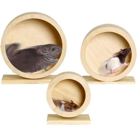 1 roue d'exercice pour hamster, en bois naturel, 30 cm, silencieuse, avec barreaux fermés, pour cage ou enclos