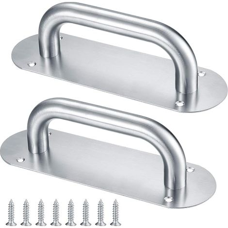 Sliding Door Handle, Stainless Steel Sliding Door Handle, Handle with Backplate for Barn Door, Garden Cabinet 200 x 65 mm/Oval (1/3)