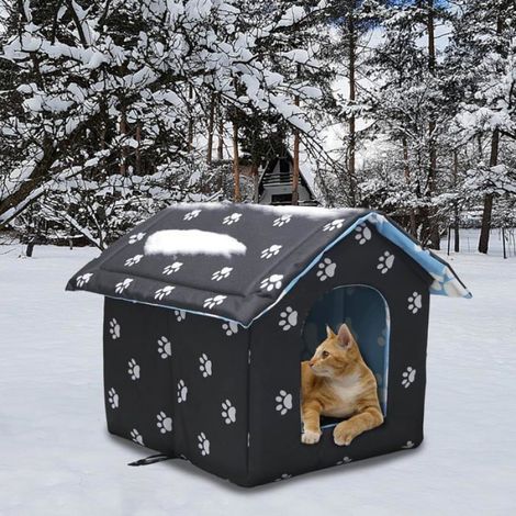 Niche D'extérieur pour Chat Facile à Laver Pliable avec Coussin Amovible Résistant Aux Intempéries Abri Maison pour Chats,M (1/4)