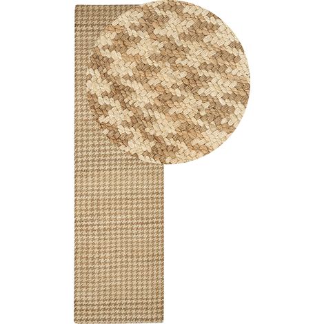 Alfombra de yute tejida a mano con estampado pata de gallo boho rústico 80 x 300 cm pasillo beige Araptepe (1/5)